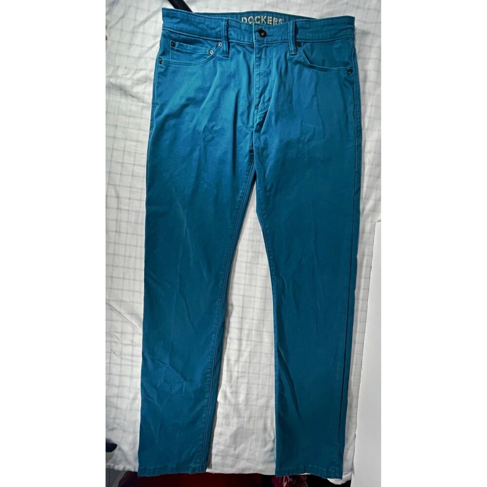 Dockers Alpha Khaki Slim Fit Blue Twill Stretch 5-Pocket Taper Pants 32"